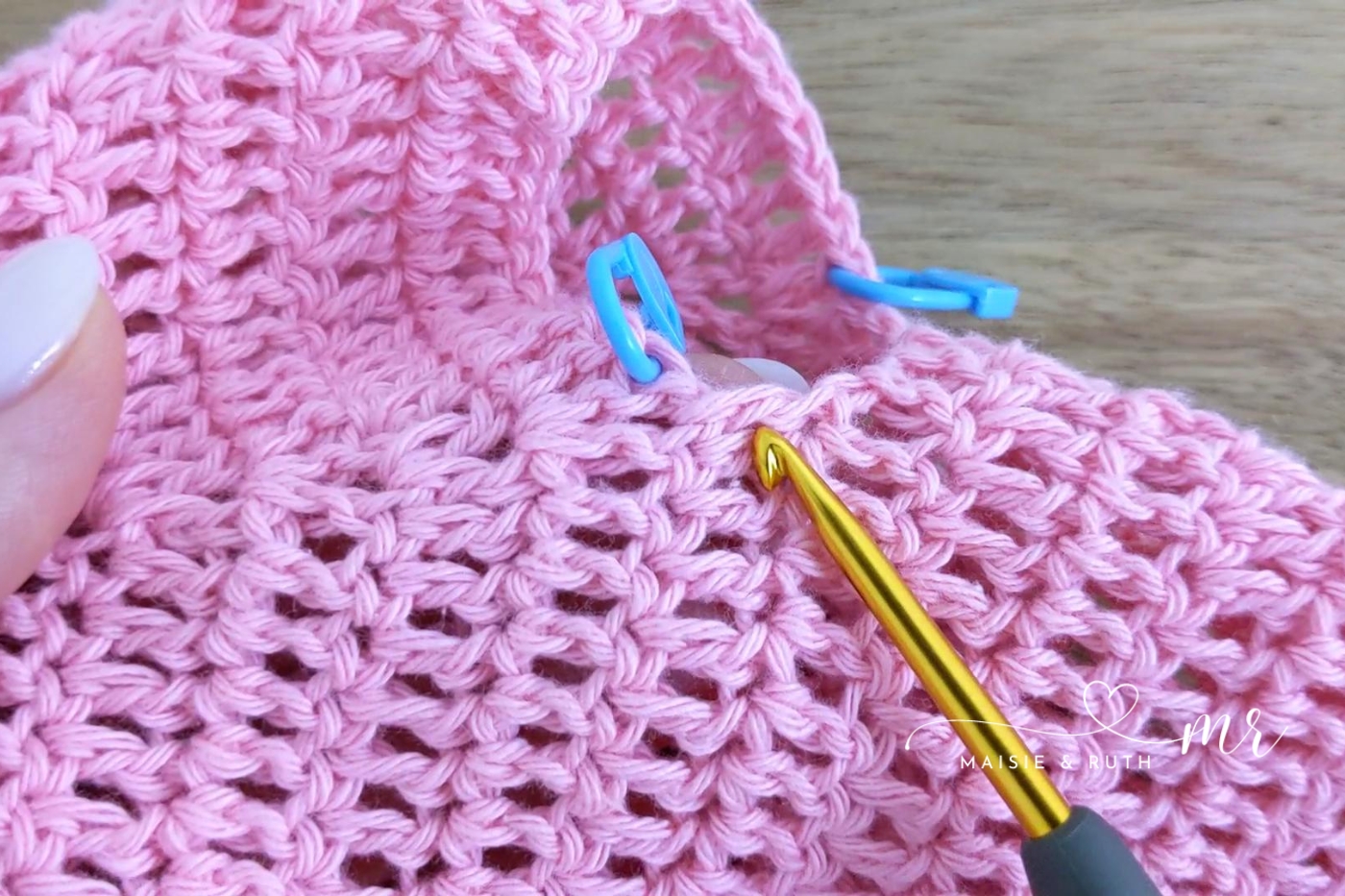 right sleeve start point of crochet bunny baby hoodie