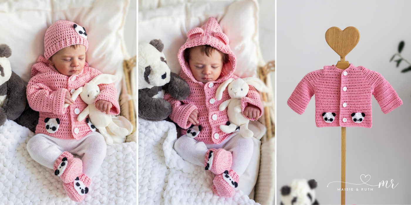 Crochet Panda Baby Hoodie free hoodie made with pink yarn