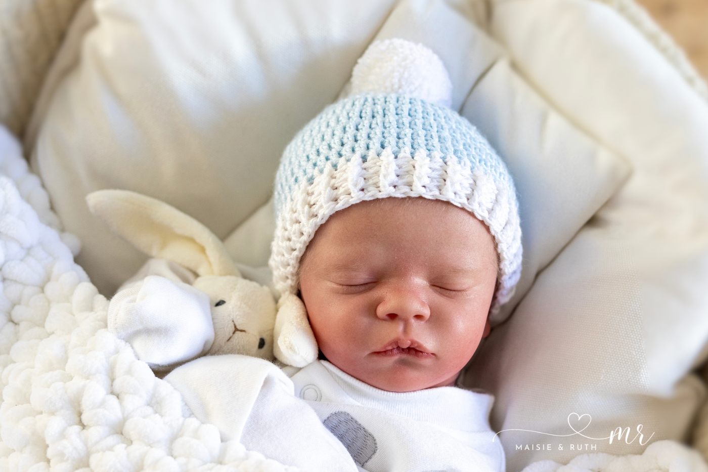 Two Toned Crochet Baby Hat free pattern blue and white version