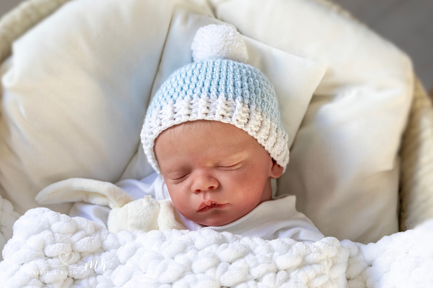 Two Toned Crochet Baby Hat free pattern on baby asleep