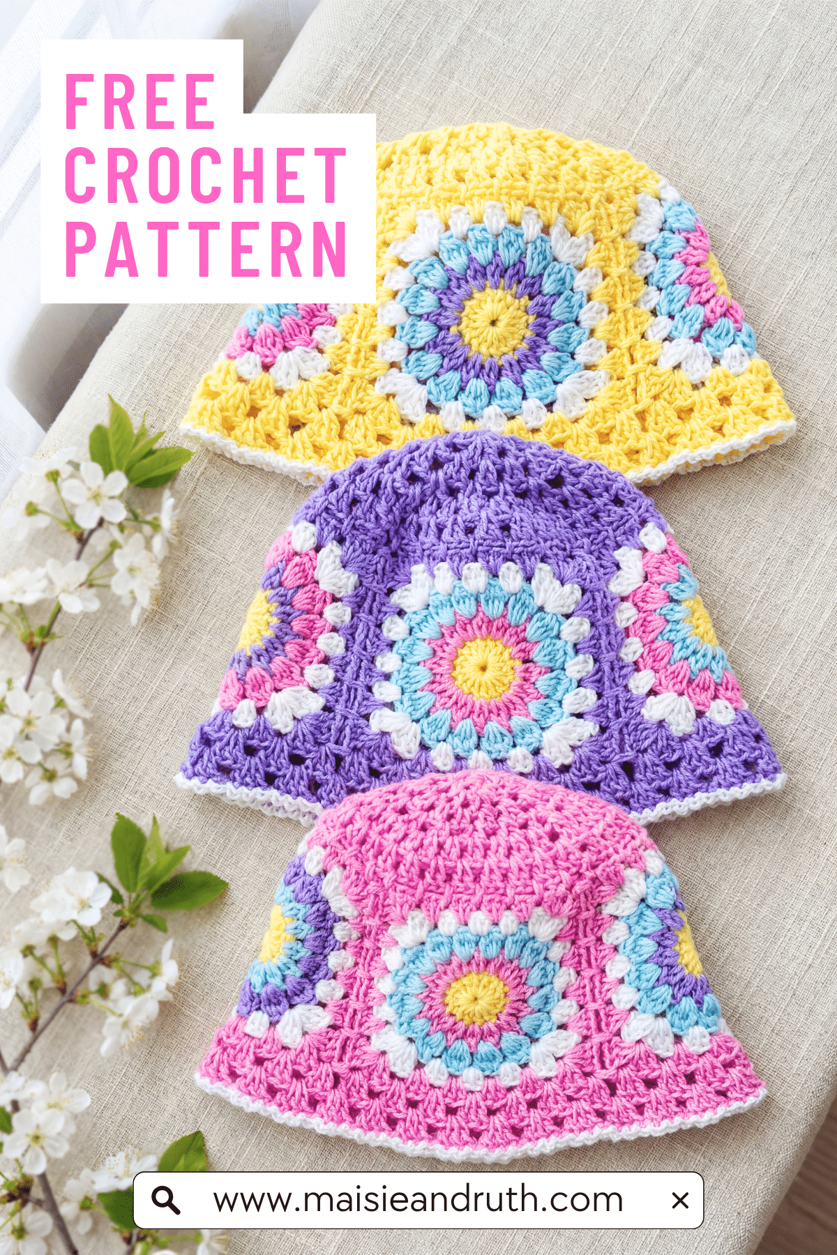 Y2K Multicolor Crochet Wool Ivory Bucket Hat, Granny Star Quilt Design OS The Star Bucket Hat Crochet Pattern · Hopelessly Devoted Crochet main image 2