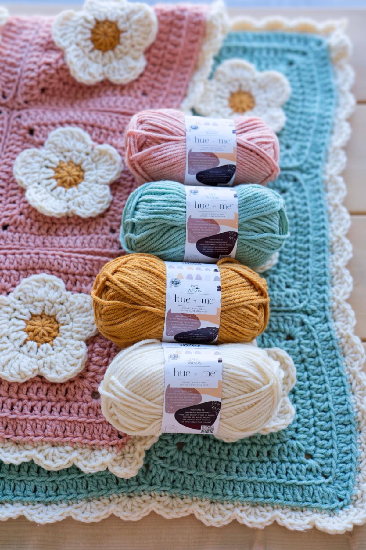 flower granny square blanket made with Lion Brand Hue + Me yarn