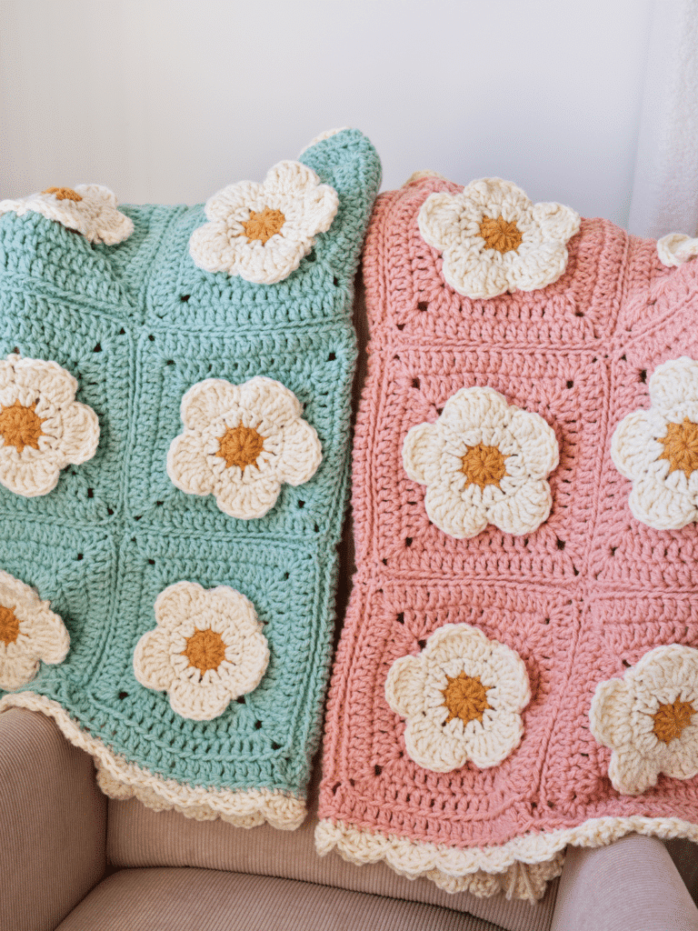 bulky yarn baby blanket made in green and pink